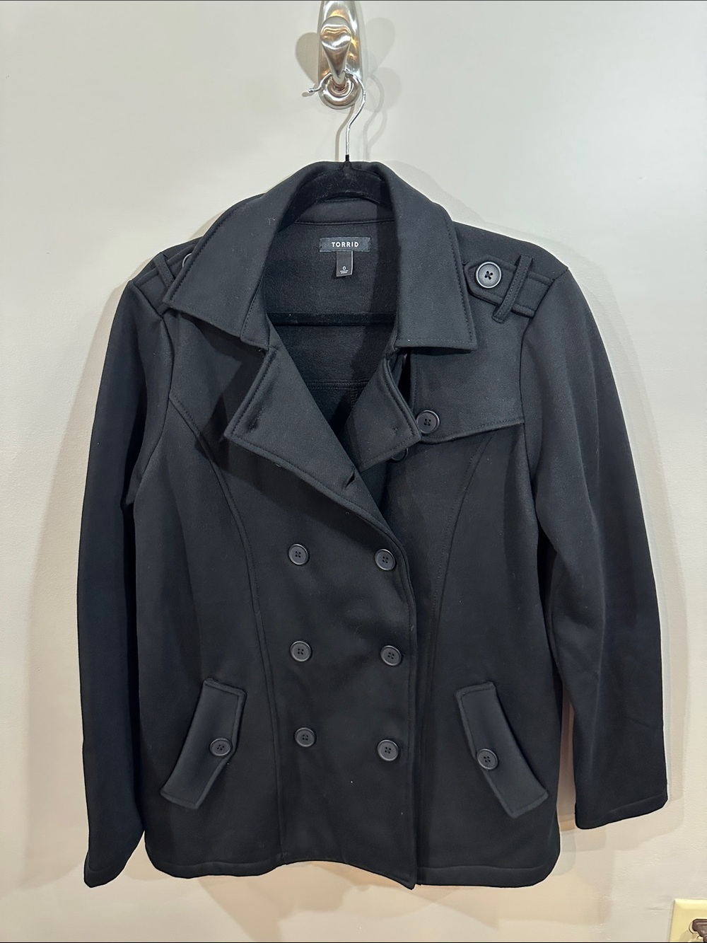 Torrid Black Double-Breasted Pea Coat with Notch Collar, Size 0X
